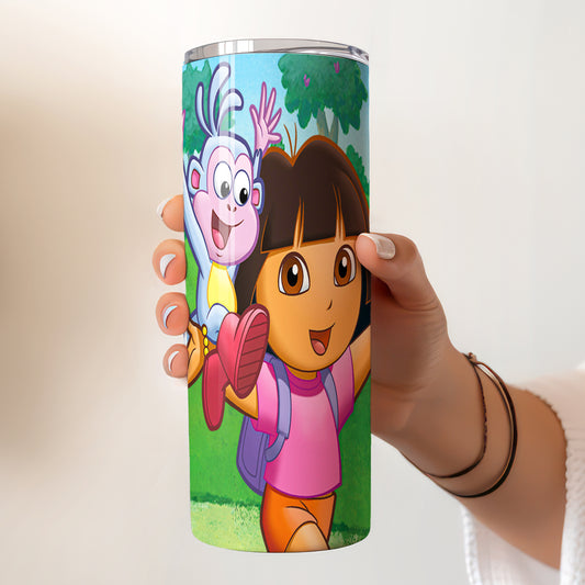 Dora & Boots Adventure Skinny Tumbler - Custom Name (20oz) | Insulated Stainless Steel Travel Cup