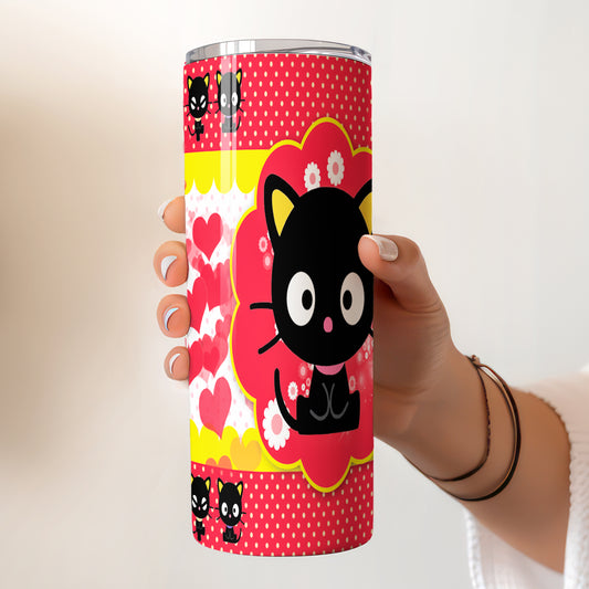 Chococat Red Hearts Skinny Tumbler - Custom Name (20oz) | Insulated Stainless Steel Travel Cup