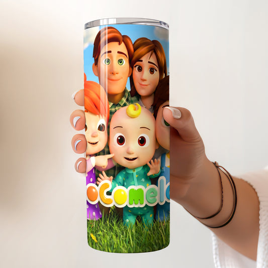 Cocomelon Family Fun Skinny Tumbler - Custom Name (20oz) | Insulated Stainless Steel Travel Cup