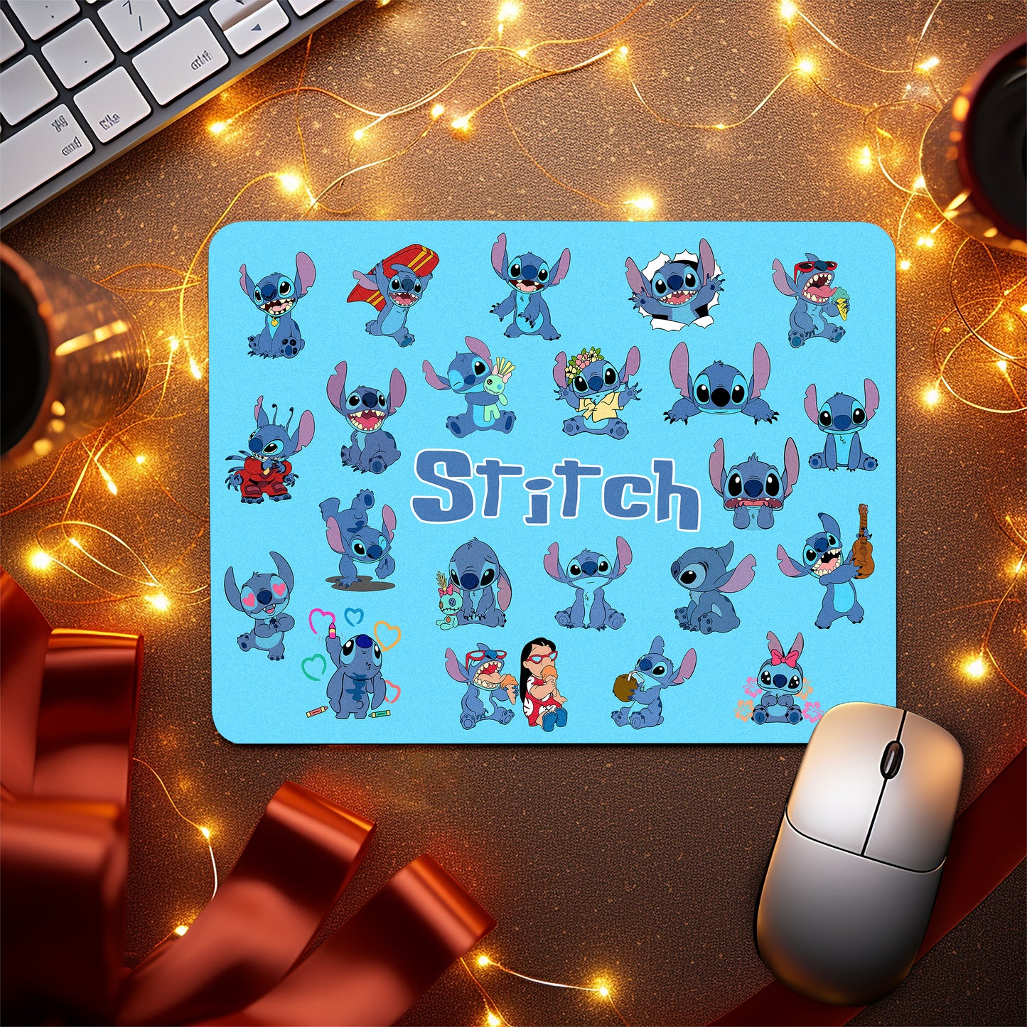 Stitch Character Collage Mouse Pad – Personalized Name | Durable Design & Non-Slip Base