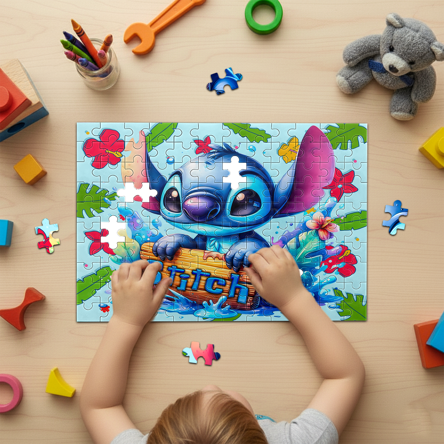 Stitch Tropical Adventure Jigsaw Puzzle 120-Piece A4 - Custom Name | Premium & Precision-Cut