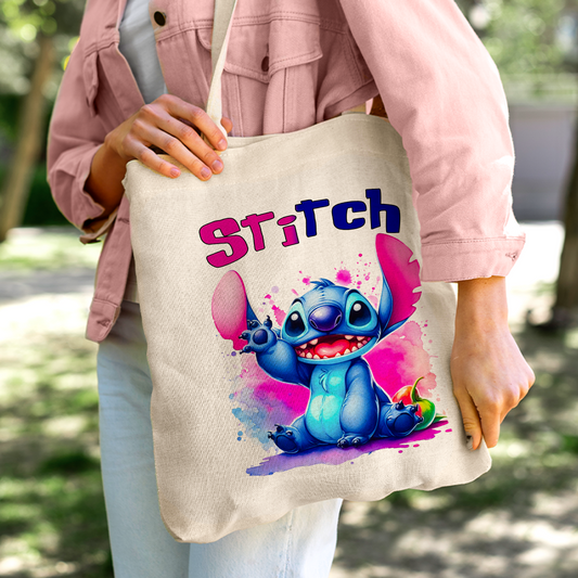 Stitch Waving Personalized Linen Tote Bag - Custom Name (35x45cm) | Eco-Friendly Friendly Hello Shopper & everyday Carrier