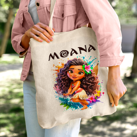 Chibi Moana Linen Tote Bag - Custom Name (35x45cm) | Eco-Friendly Lightweight Shopping & Everyday Carrier