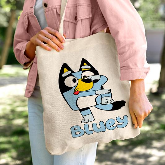 Bluey Dog Linen Tote Bag - Custom Name (35x45cm) | Eco-Friendly Lightweight Shopping & Everyday Carrier