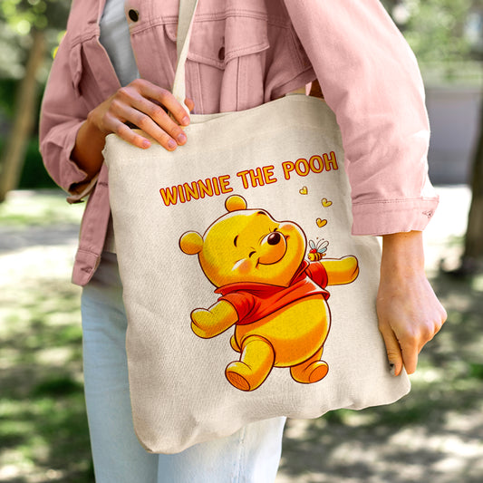 Winnie the Pooh Bear Linen Tote Bag - Custom Name (35x45cm) | Eco-Friendly Lightweight Shopping & Everyday Carrier