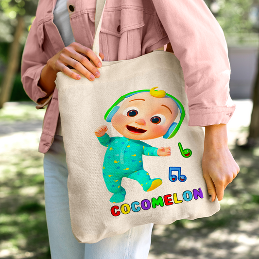 Cocomelon JJ Linen Tote Bag - Custom Name (35x45cm) | Eco-Friendly Lightweight Shopping & Everyday Carrier