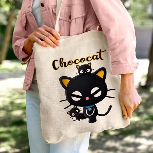 Chococat Linen Tote Bag - Custom Name (35x45cm) | Eco-Friendly Lightweight Shopping & Everyday Carrier