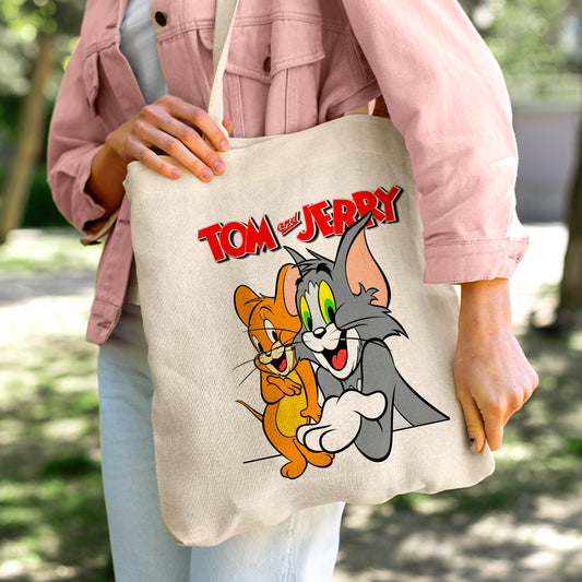 Tom & Jerry Classic Cartoon Linen Tote Bag - Custom Name (35x45cm) | Eco-Friendly Lightweight Shopping & Everyday Carrier