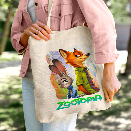 Zootopia Judy & Nick Linen Tote Bag - Custom Name (35x45cm) | Eco-Friendly Lightweight Shopping & Everyday Carrier