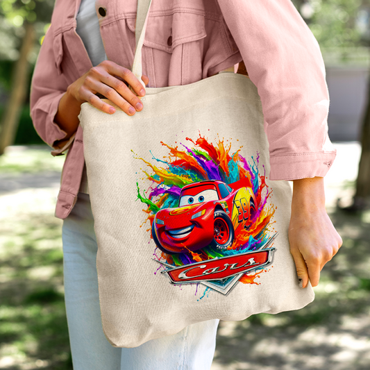 Cars Lightning McQueen Linen Tote Bag - Custom Name (35x45cm) | Eco-Friendly Lightweight Shopping & Everyday Carrier