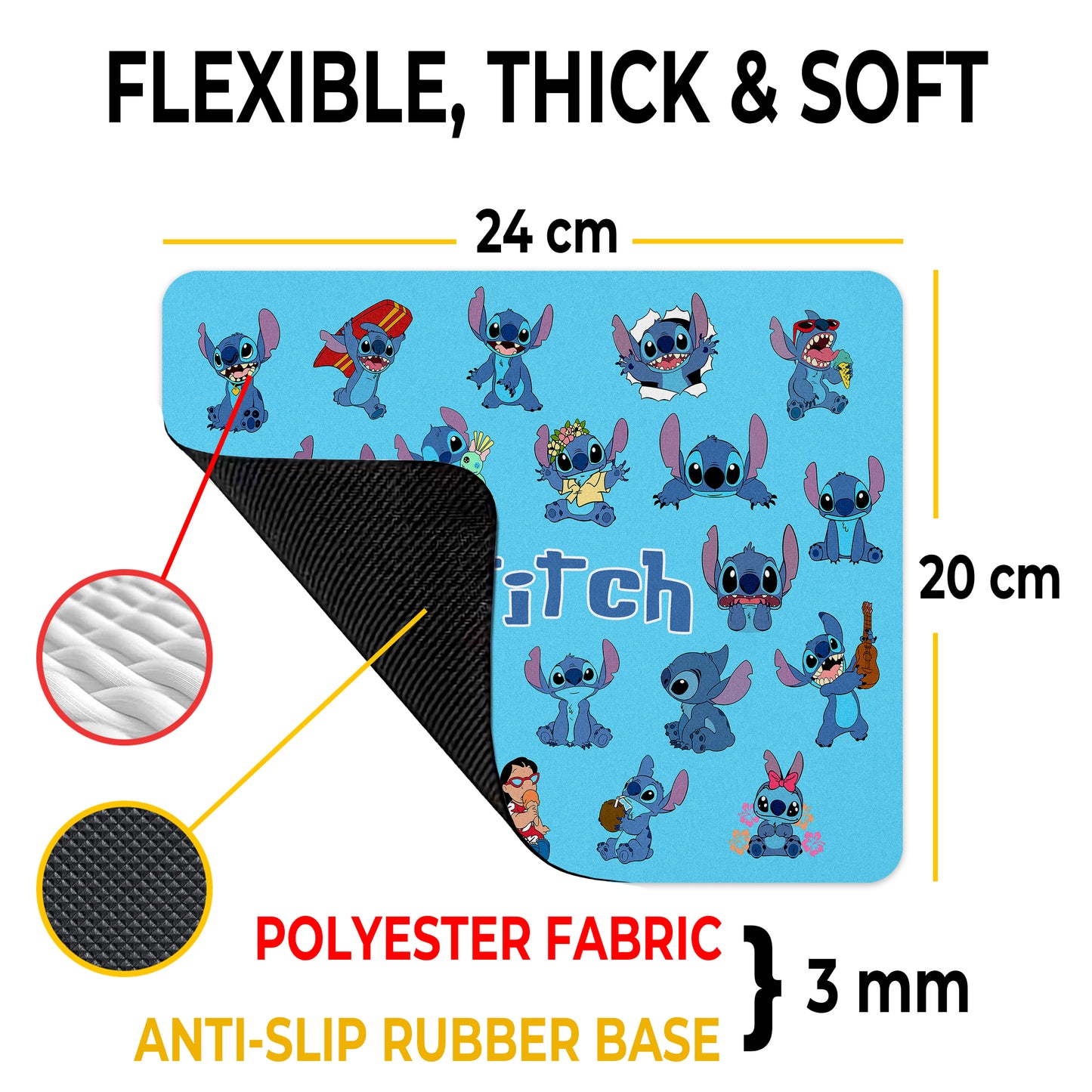 Stitch Character Collage Mouse Pad – Personalized Name | Durable Design & Non-Slip Base