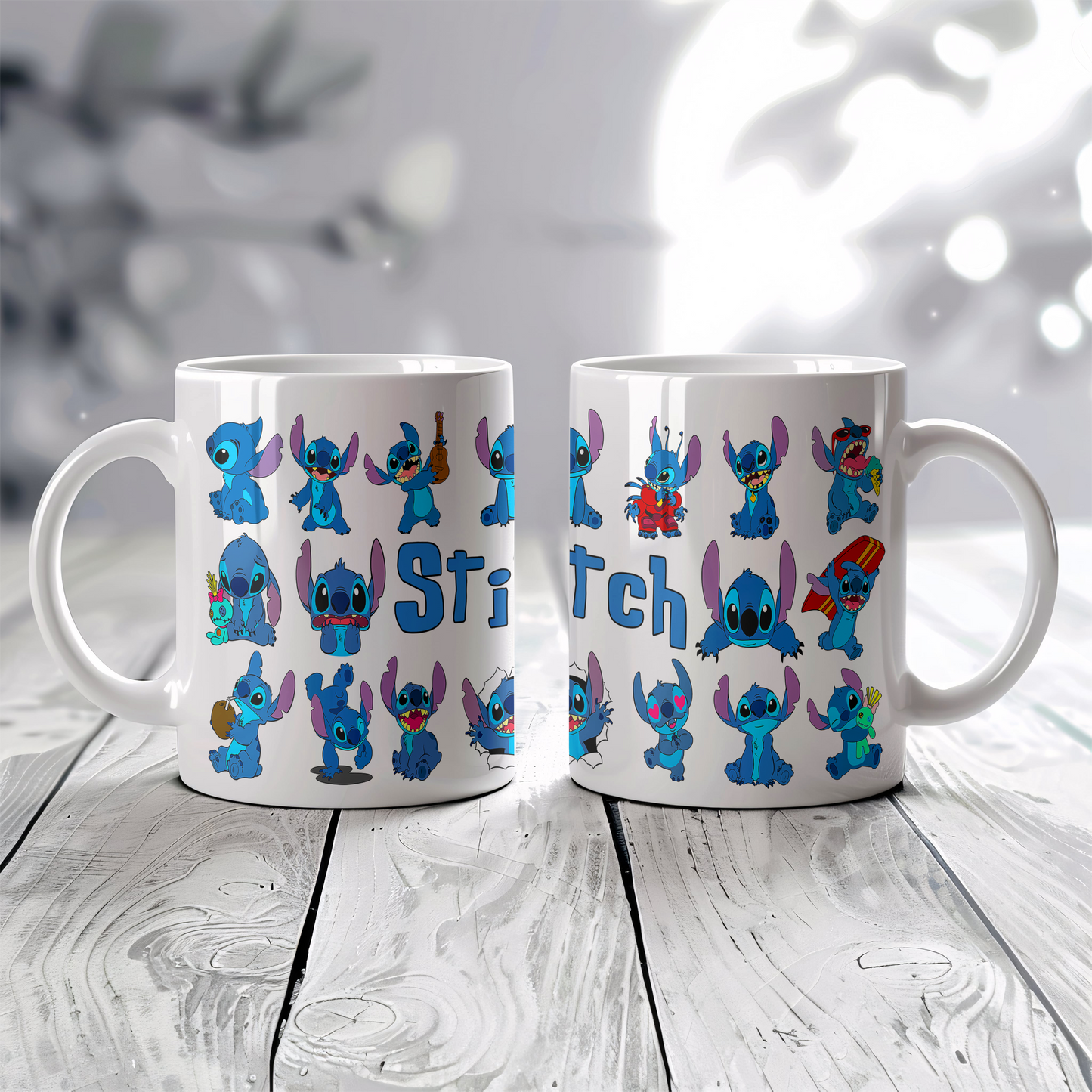 Stitch Character Collage Ceramic Mug – Custom Name | Vibrant & Comfortable