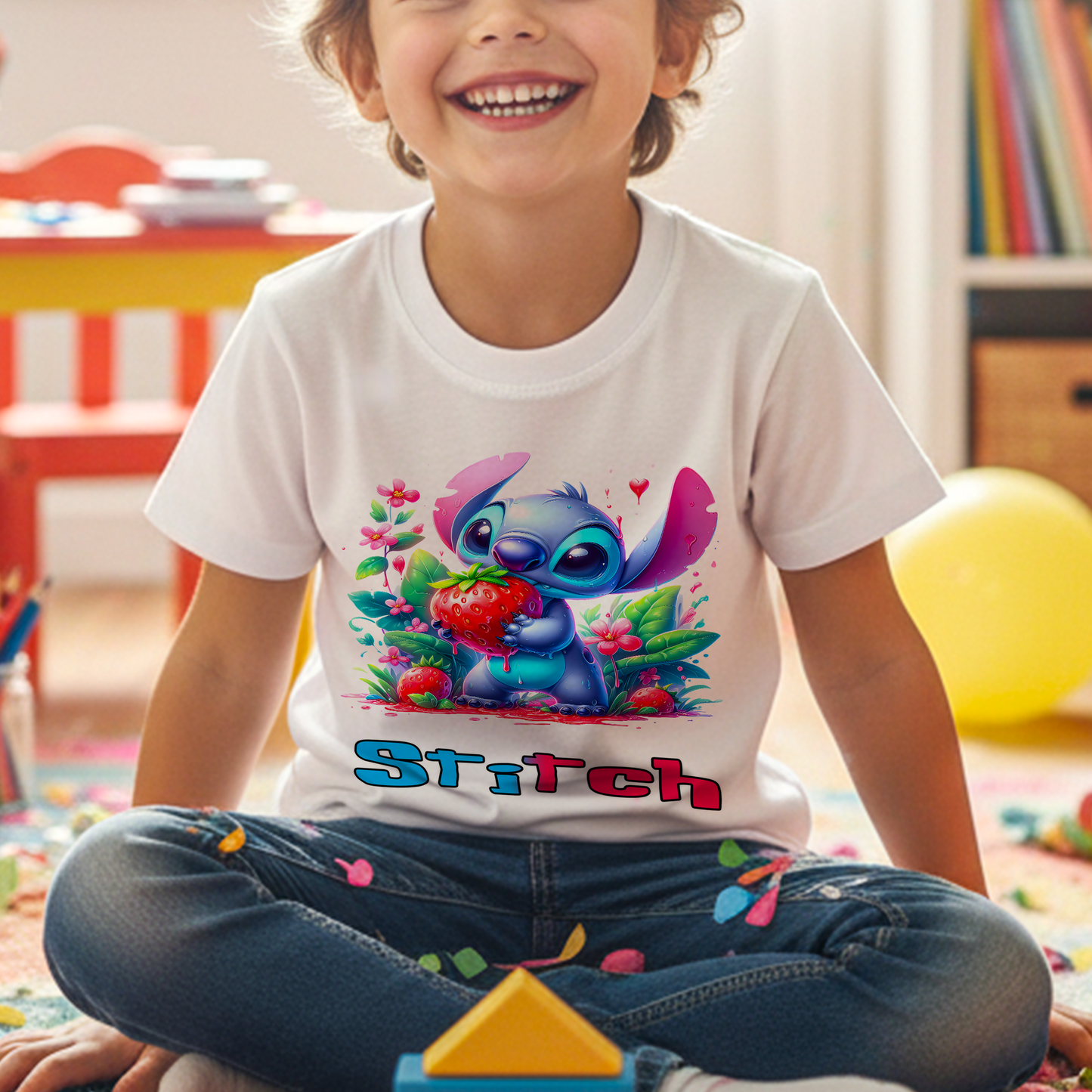 Stitch Strawberry Love Kids' Performance T-Shirt - Custom Name | Ultra-Soft & Fade-Proof!