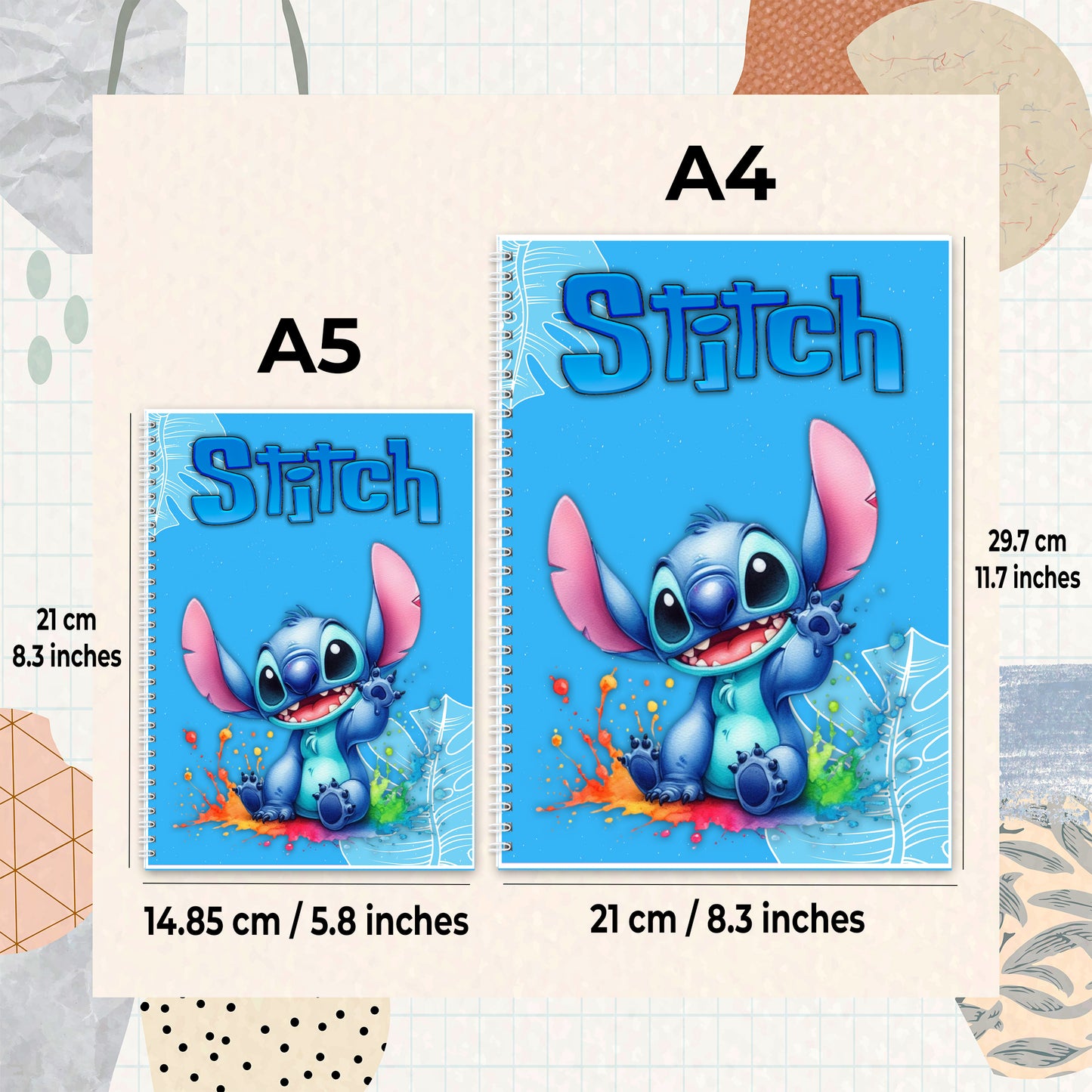 Stitch Splash Whimsy Spiral Notebook – A5 | 60 Pages (30 Sheets) | Cute & Colorful Design