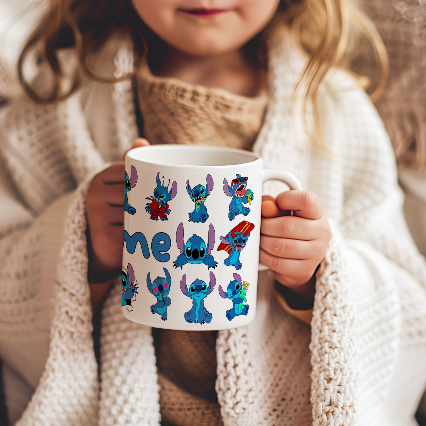 Stitch Character Collage Ceramic Mug – Custom Name | Vibrant & Comfortable