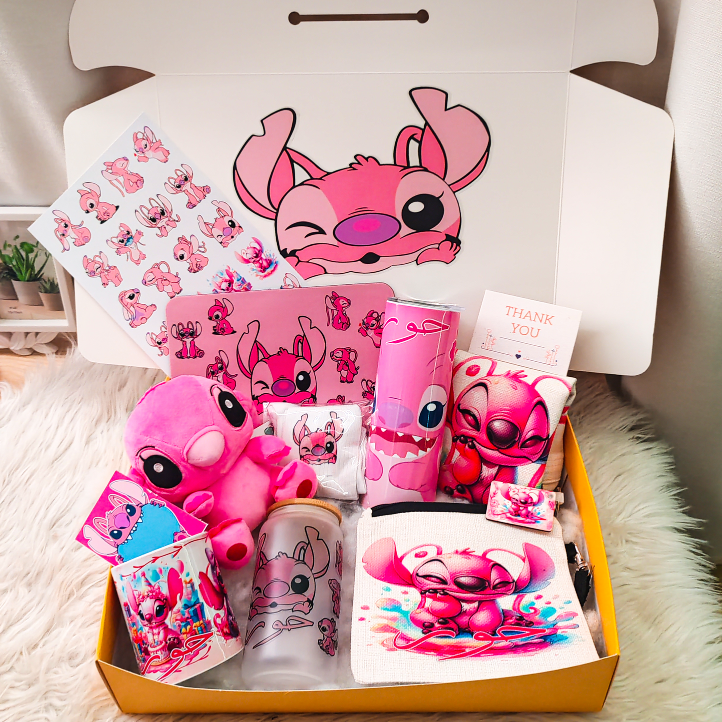 Angel Mania Box – | Custom Name | Includes Plush, Tote Bag, Pouch & Drinkware Set & More
