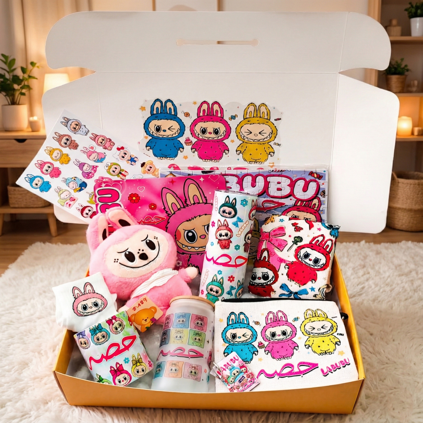 Labubu Monster Mania Box – Custom Name | Includes Plush, Tote Bag, Puzzle & Drinkware Set & More
