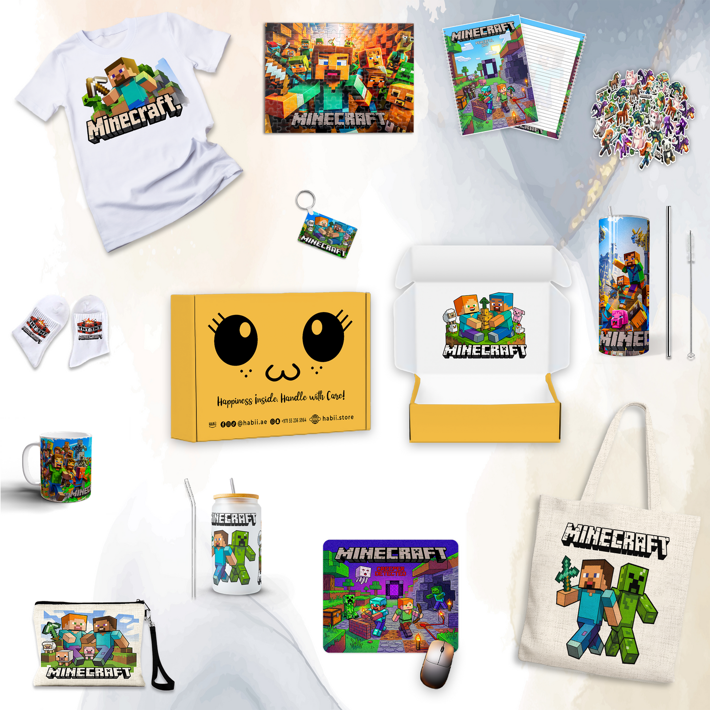 Minecraft Adventure Box – Custom Name | Includes T-Shirt, Puzzle, Notebook & Drinkware Set & More