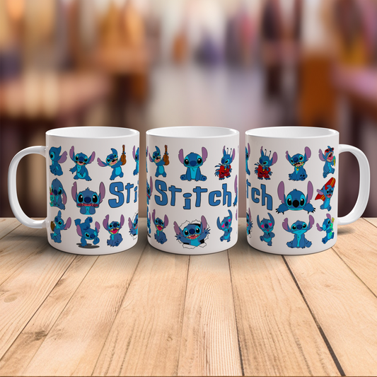 Stitch Character Collage Ceramic Mug – Custom Name | Vibrant & Comfortable
