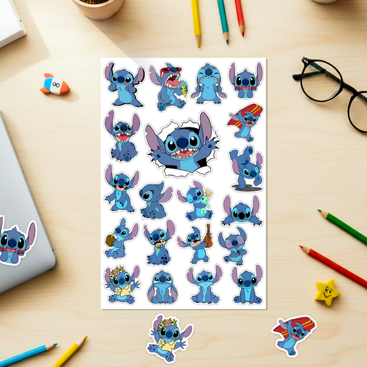 Stitch Character Sticker Sheet | High-Quality, Water-Resistant & Removable
