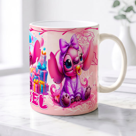 Angel Happy Birthday Premium Ceramic Mug - Custom Name (11oz) | Microwave & Dishwasher Safe Coffee Cup