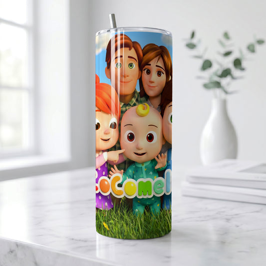 Cocomelon Family Fun Skinny Tumbler - Custom Name (20oz) | Insulated Stainless Steel Travel Cup