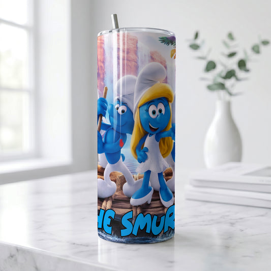 The Smurfs River Rafting Skinny Tumbler - Custom Name (20oz) | Insulated Stainless Steel Travel Cup