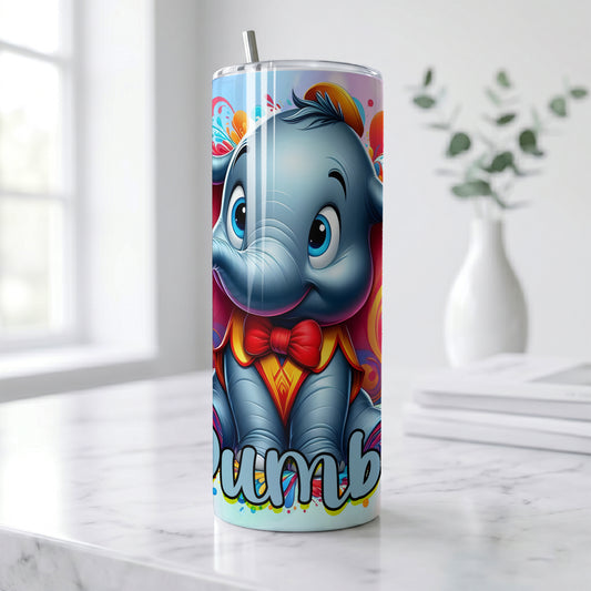 Dumbo Colorful Paint Splash Skinny Tumbler - Custom Name (20oz) | Insulated Stainless Steel Travel Cup
