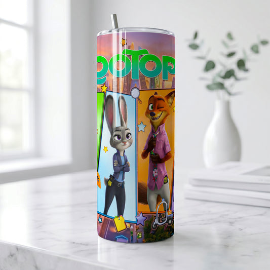 Zootopia City Skyline Panels Skinny Tumbler - Custom Name (20oz) | Insulated Stainless Steel Travel Cup