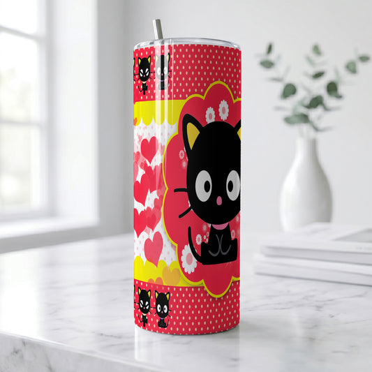 Chococat Red Hearts Skinny Tumbler - Custom Name (20oz) | Insulated Stainless Steel Travel Cup