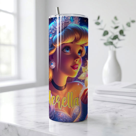 Princess Cinderella Magical Starry Skinny Tumbler - Custom Name (20oz) | Insulated Stainless Steel Travel Cup