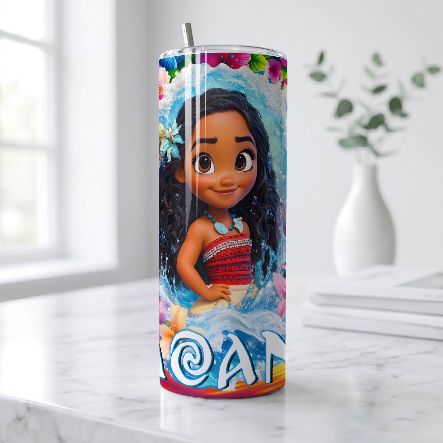 Chibi Moana Tropical Ocean Skinny Tumbler - Custom Name (20oz) | Insulated Stainless Steel Travel Cup