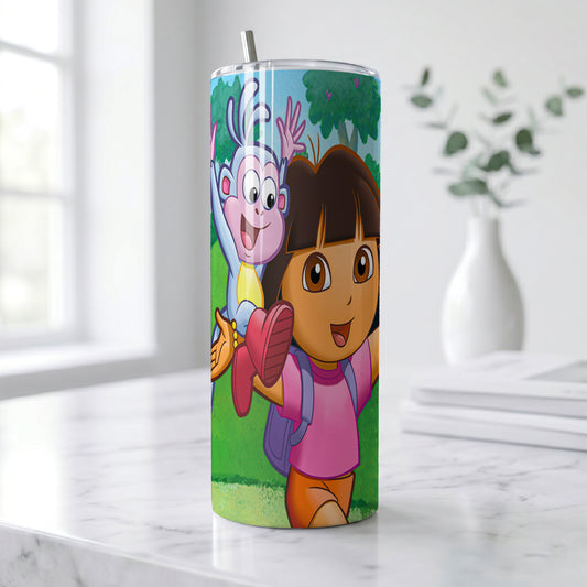 Dora & Boots Adventure Skinny Tumbler - Custom Name (20oz) | Insulated Stainless Steel Travel Cup
