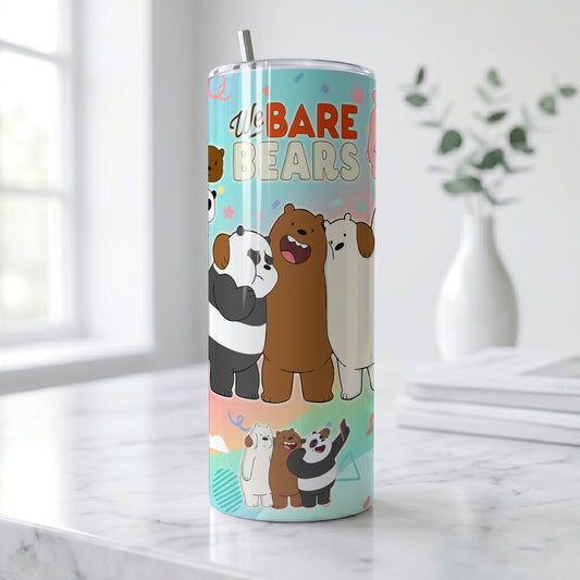 We Bare Bears Pastel Collage Skinny Tumbler - Custom Name (20oz) | Insulated Stainless Steel Travel Cup