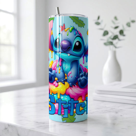 Stitch Rainbow Drip Skinny Tumbler - Custom Name (20oz) | Insulated Stainless Steel Travel Cup
