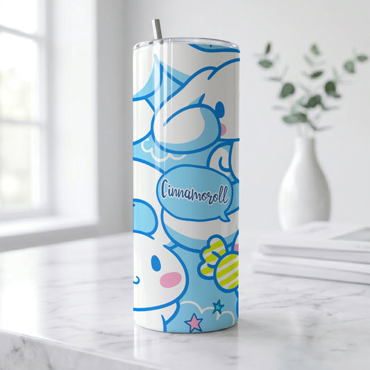 Cinnamoroll Blue Clouds Skinny Tumbler - Custom Name (20oz) | Insulated Stainless Steel Travel Cup