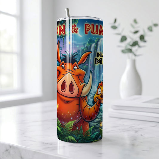Timon & Pumbaa Hakuna Matata Skinny Tumbler - Custom Name (20oz) | Insulated Stainless Steel Travel Cup