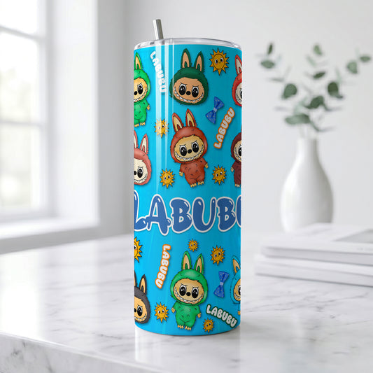 Labubu Monsters Blue Sunshine Skinny Tumbler - Custom Name (20oz) | Insulated Stainless Steel Travel Cup