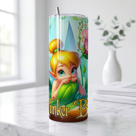 Tinker Bell Magical Fairy Forest Skinny Tumbler - Custom Name (20oz) | Insulated Stainless Steel Travel Cup