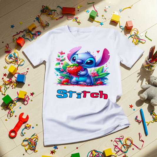 Stitch Strawberry Love Kids' Performance T-Shirt - Custom Name | Ultra-Soft & Fade-Proof!