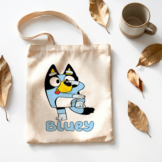 Bluey Dog Linen Tote Bag - Custom Name (35x45cm) | Eco-Friendly Lightweight Shopping & Everyday Carrier