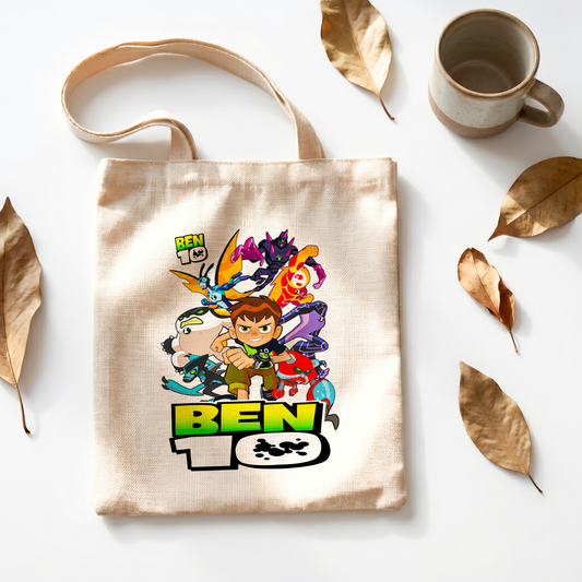 Ben 10 Alien Force Linen Tote Bag - Custom Name (35x45cm) | Eco-Friendly Lightweight Shopping & Everyday Carrier