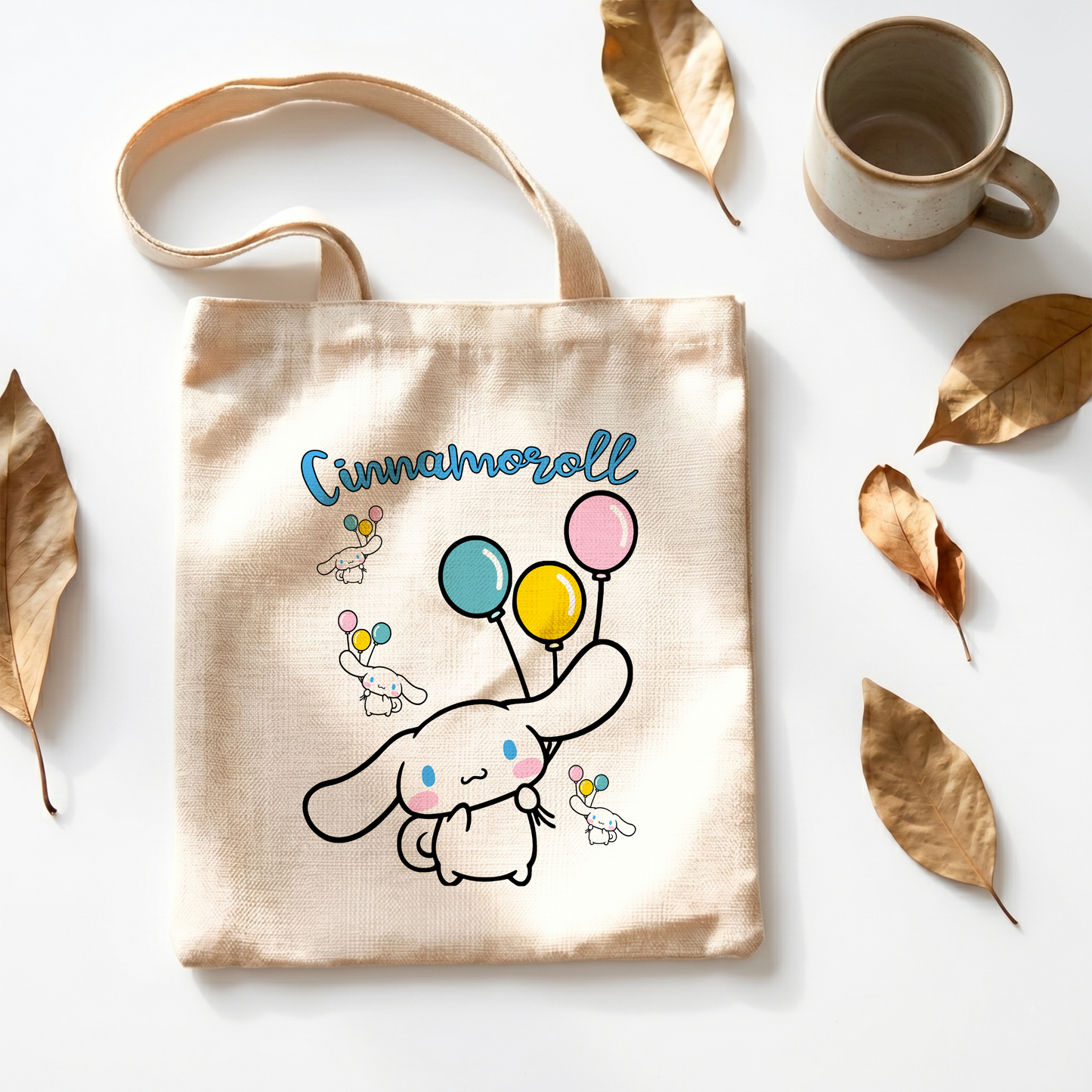 Cinnamoroll Balloon Linen Tote Bag - Custom Name (35x45cm) | Eco-Friendly Lightweight Shopping & Everyday Carrier