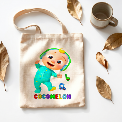 Cocomelon JJ Linen Tote Bag - Custom Name (35x45cm) | Eco-Friendly Lightweight Shopping & Everyday Carrier
