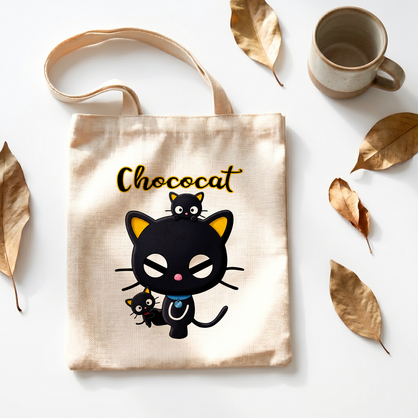 Chococat Linen Tote Bag - Custom Name (35x45cm) | Eco-Friendly Lightweight Shopping & Everyday Carrier