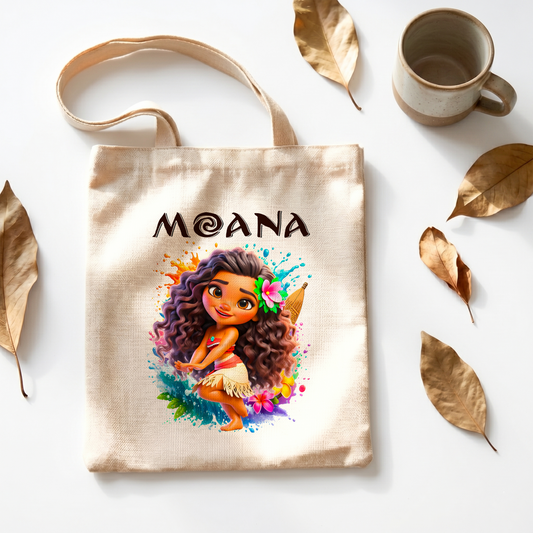 Chibi Moana Linen Tote Bag - Custom Name (35x45cm) | Eco-Friendly Lightweight Shopping & Everyday Carrier