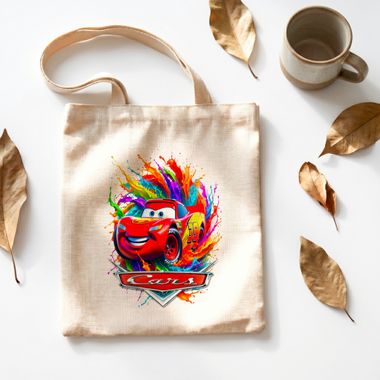 Cars Lightning McQueen Linen Tote Bag - Custom Name (35x45cm) | Eco-Friendly Lightweight Shopping & Everyday Carrier