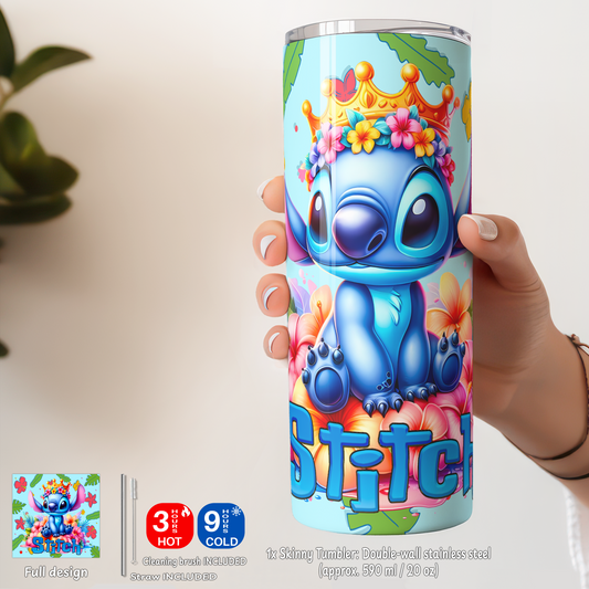 Stitch Floral Crown Box – Custom Name | Includes Plush, Tote Bag, Pouch & Drinkware Set & More