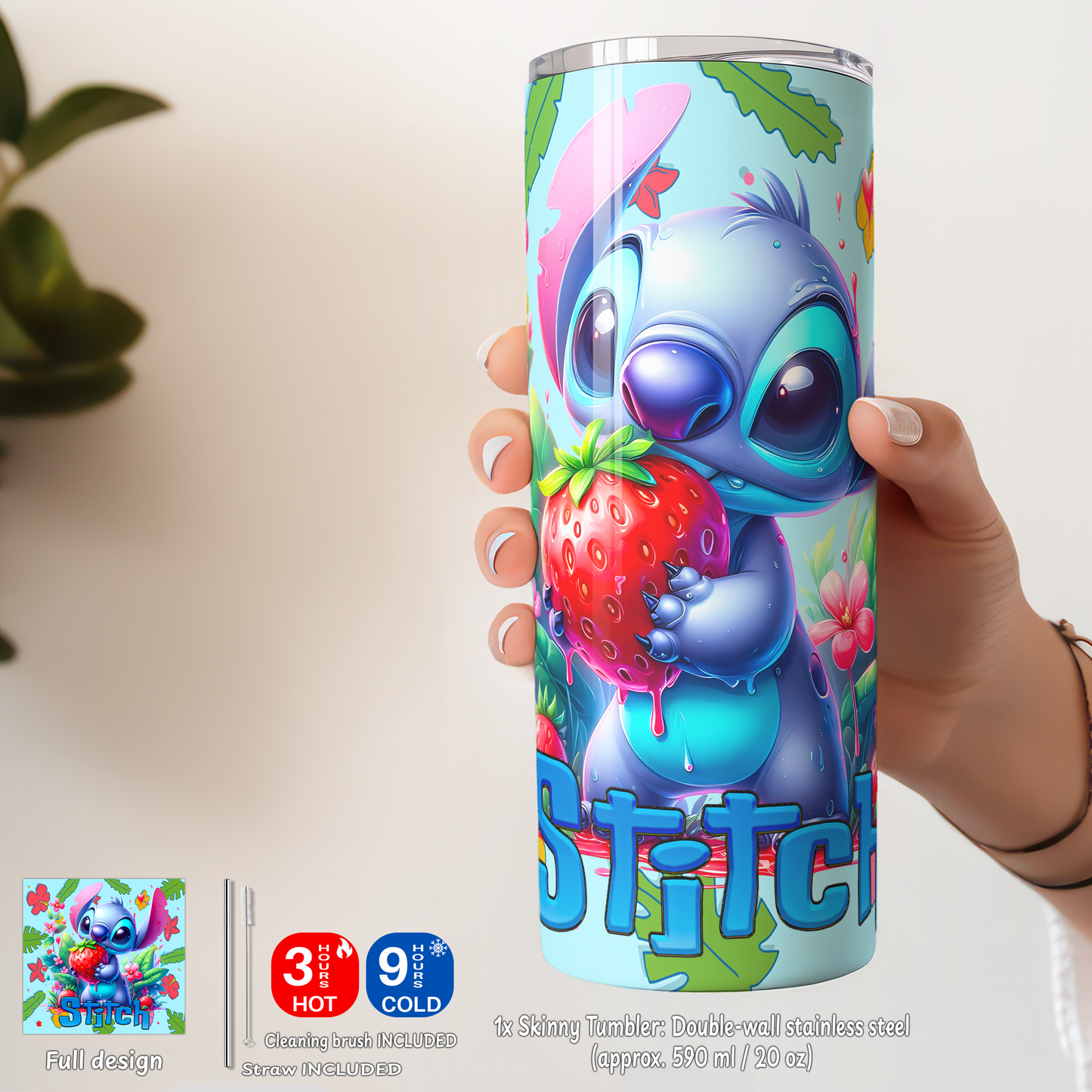 Stitch Strawberry Splash Box – Custom Name | Includes Plush, Tote Bag, Pouch & Drinkware Set & More