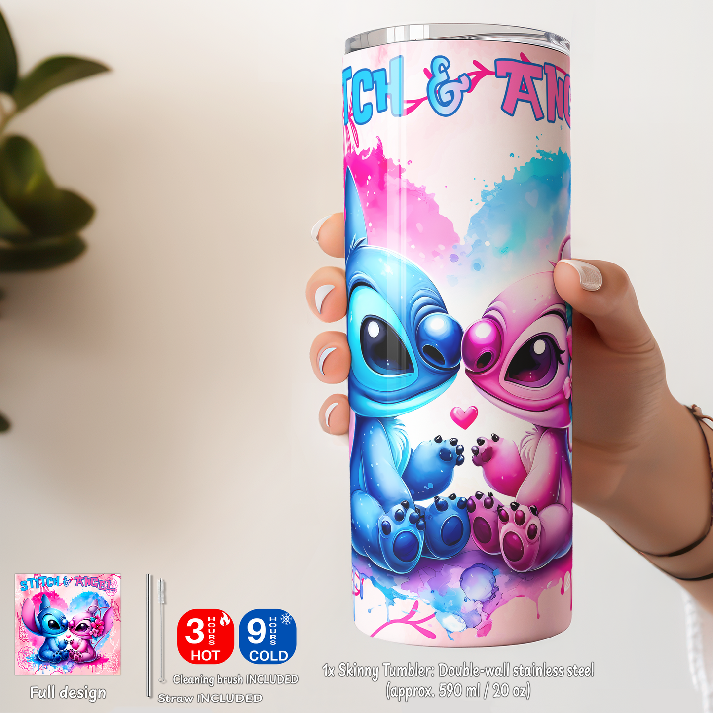 Stitch & Angel Love Box – Custom Name | Includes Plush, Tote Bag, Pouch & Drinkware Set & More